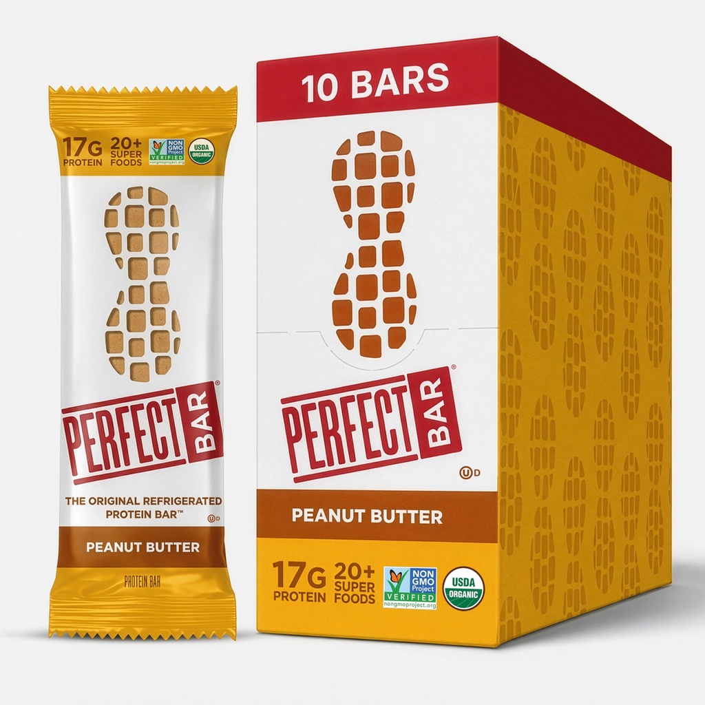Perfekt Bar, Peanut Butter Protein Bar, Høyt protein, Økologisk, Glutenfri, Soya Free, Ikke GMO, Ingen sukker alkoholer, 2,5 Ounce Bar, 10 greve