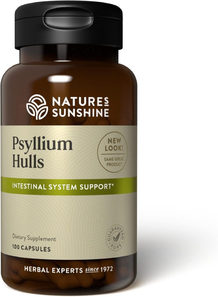 Naturens Sunshine Psyllium Hull, 100 Kapsler | Organic Intestinal System Support er høy i løselig fiber som faciliterer prosessen med avfall Eliminering