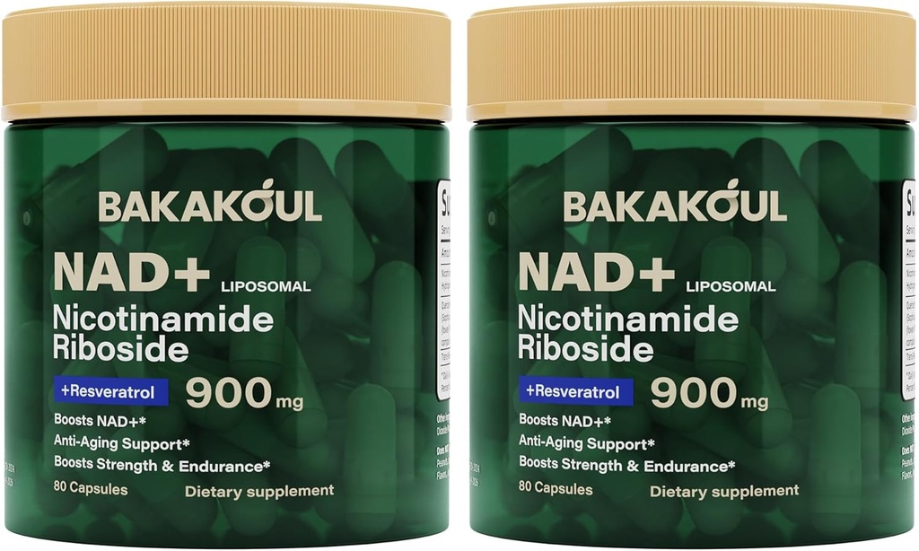 NAD Supplement - Liposomal Nicotinamid Riboside, Resveratrol, Quercetin, NAD Nicotinamid Riboside Resveratrol 900mg, NAD+ Supplement for menn og kvinner, 80 kapsler 2 pakke