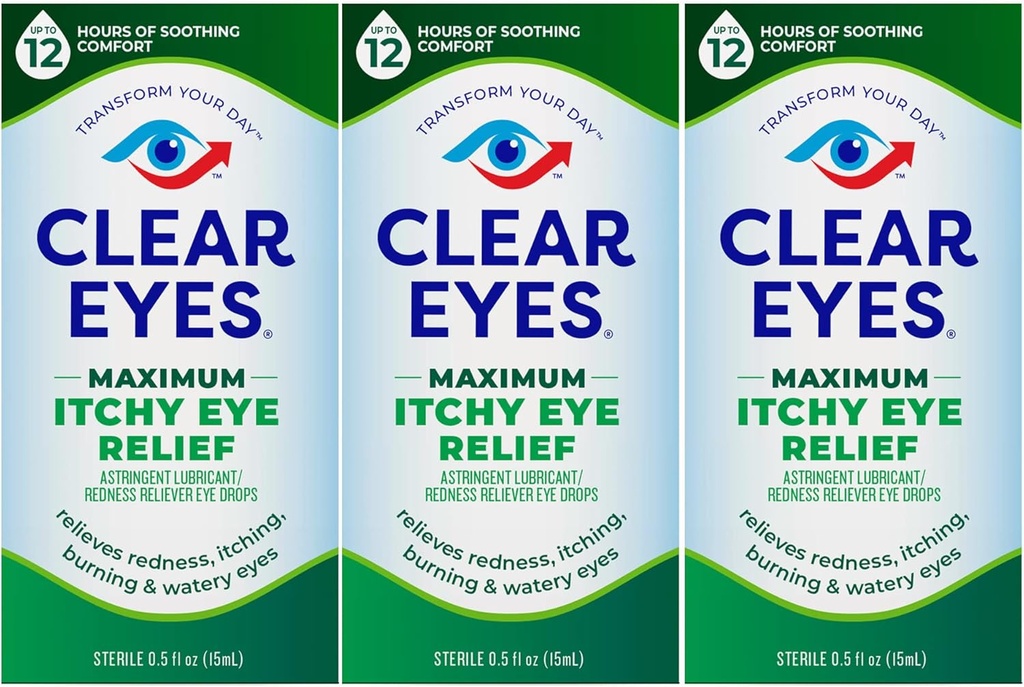 Klare øyne maksimal kløende øye lindring øye dråper, 0,5 fl Oz (pakke på 3)