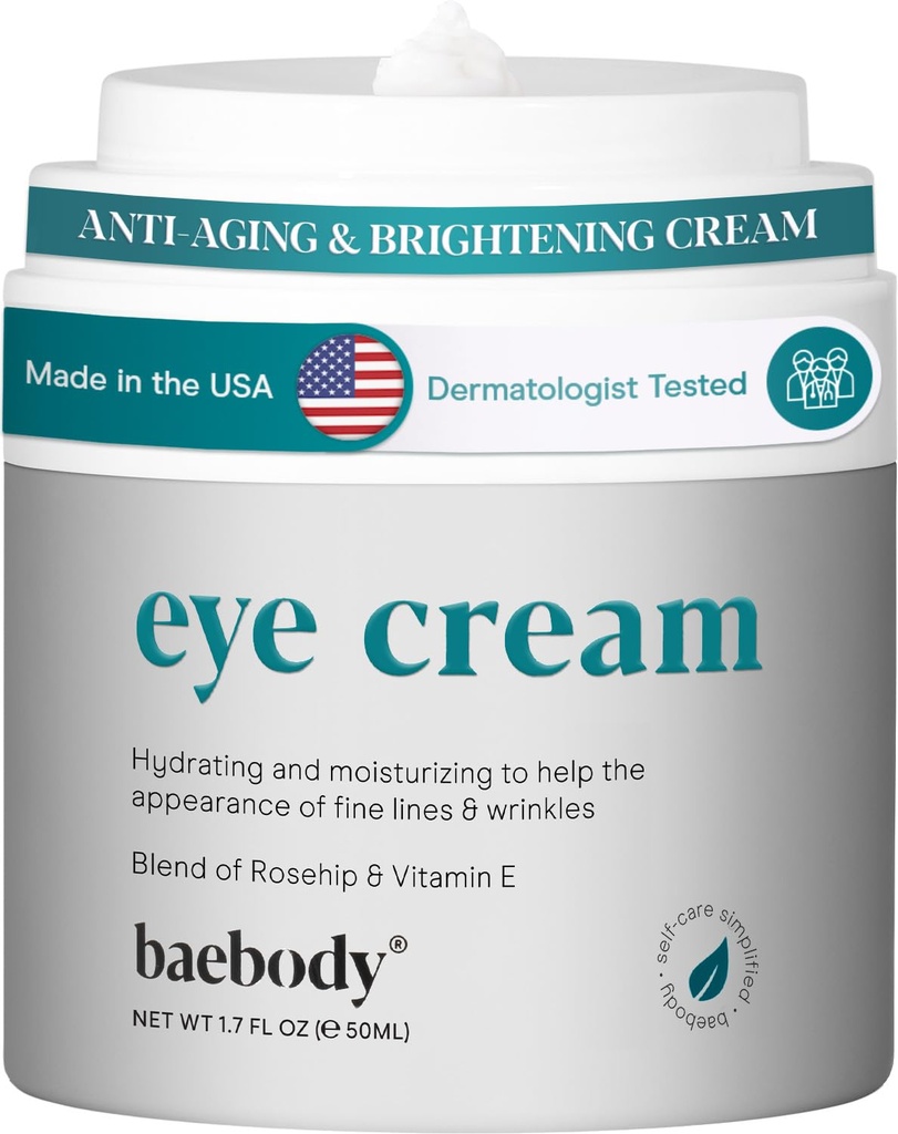 Baebody laget i USA Eye Cream - Anti Aging og Moisturizing Eye Cream for mørke sirkler og Wrinkles - med Rosehip og vitamin E (1,7 fl oz/50 ml)