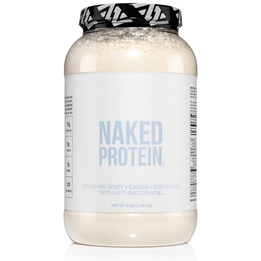 Nakent protein pulver blanding - Whey, Casein og Egg Protein, bare 4 ingredienser, ikke-GMO, ingen soya, glutenfri, ingen kunstige søtningsmidler, flavors eller farger, keto og paleo vennlig - 3 LB