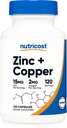 Nutricost Sink + Kobberkapsler (120 Serveringer(15MG Zink + 2MG Kobber Per Serving) - Ikke GMO, Vegetarisk
