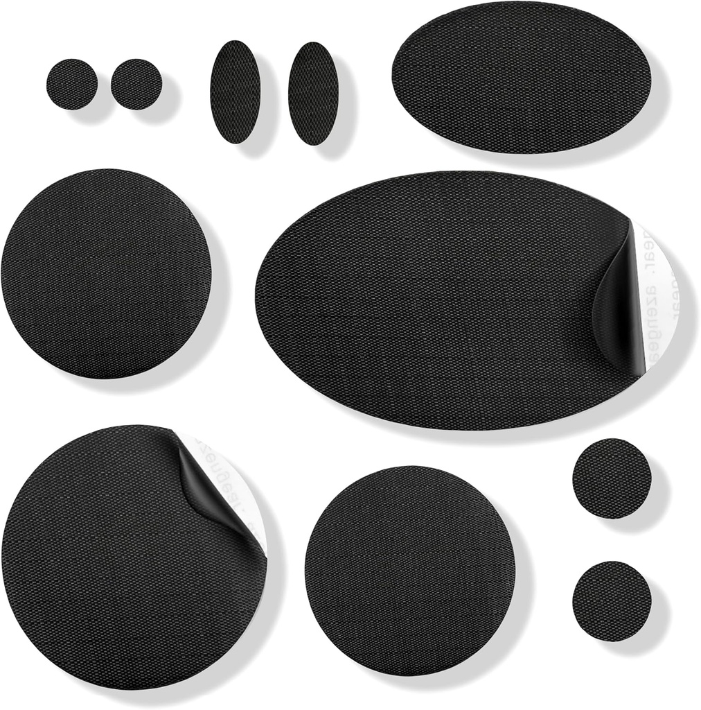 aZengear Repair Patches - Vanntett, Selvklebende, Tear-Cold-Heat-Resistant Nylon Polyester Fix Puffer Coats, Gear, Telter (11 stykker, Solid Black)