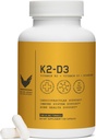 Høyt nivå K2D3, vitamin K2 & D3 Supplement med BioPerine Black Pepper, Dual Action Complex for hjerte, Bein, Immunstøtte, 5000 IU D3, 100 mcg K2, Vegetarisk, 60 Vegetariske kapsler