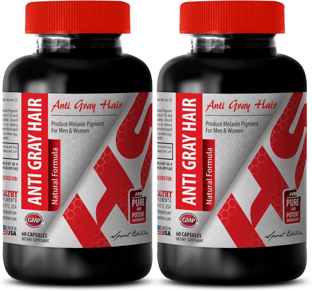 Folinsyre organisk - Anti Gray Hair Natural Formula - Hjelp å fremme hud helse (2 flasker)