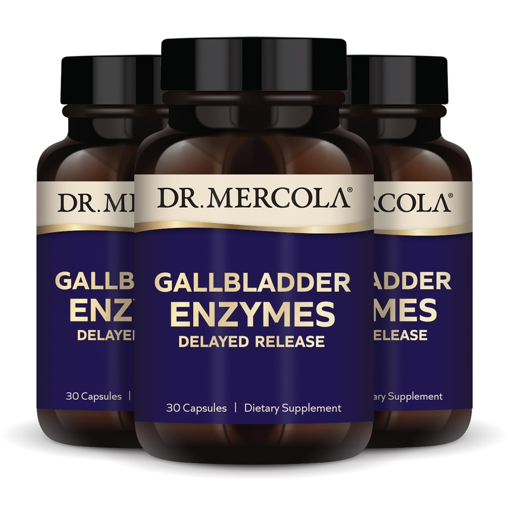 Dr. Mercola Gallbladder Enzymes - Gallbladder & Digestive Helsestøtte - Inkluderer Pancreatic Protease, Amylase & Lipase - Ikke-GMO, Glutenfri og soya-fri - 90 forsinket utgivelseskapsler (90 Services)
