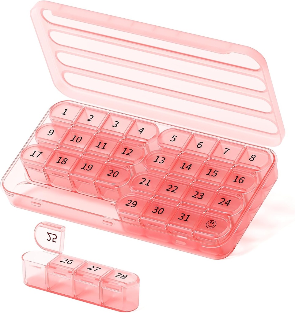 Månedlig pilleorganisator 1 ganger om dagen, 30 dagers pilleboks, En måneds pille saken en gang om dagen,31 dagers pilleholder medisinorganisator for vitamin,Pink