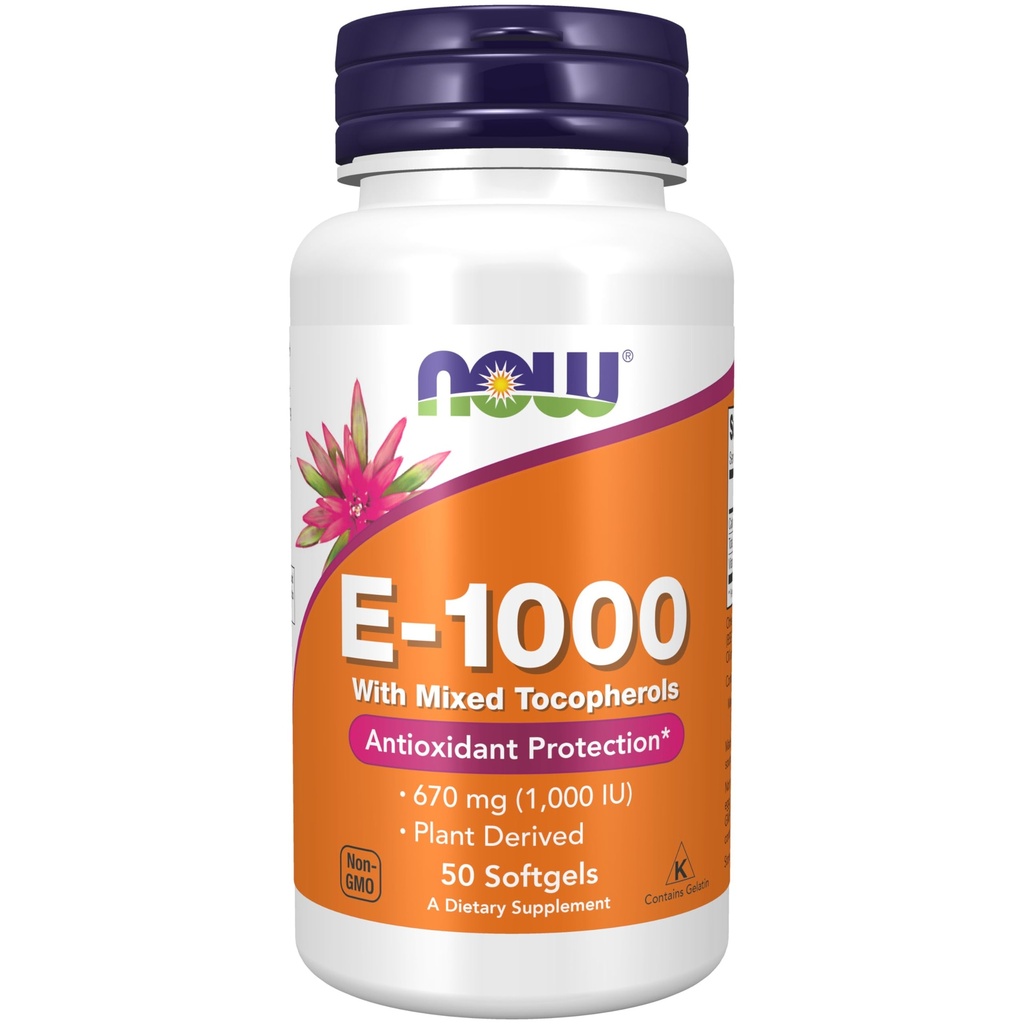 NU Mattilskudd, vitamin E-1000 IU blandede tokoferoler, antioksidant beskyttelse*, 50 Softgels