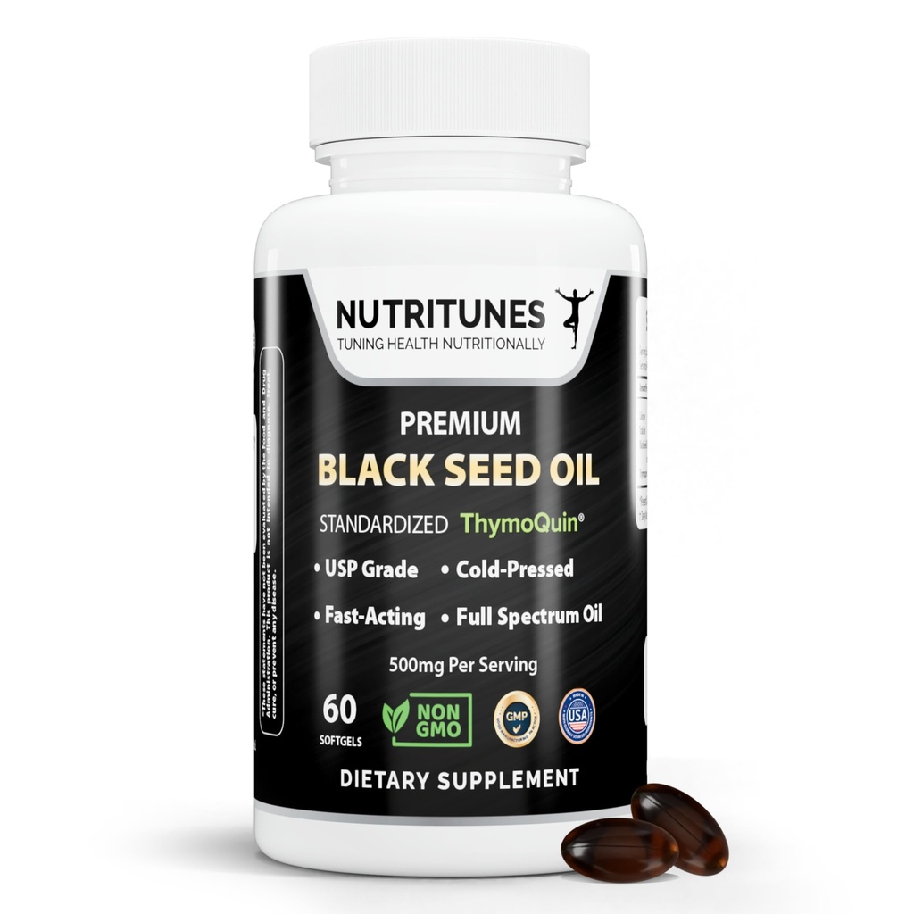 Svart Seed Oil 3% Tymoquinon Standardisert – klinisk studert, USP Grade, kaldpresset Nigela Sativa ThymoQuin, ikke-GMO – 60 Softgels