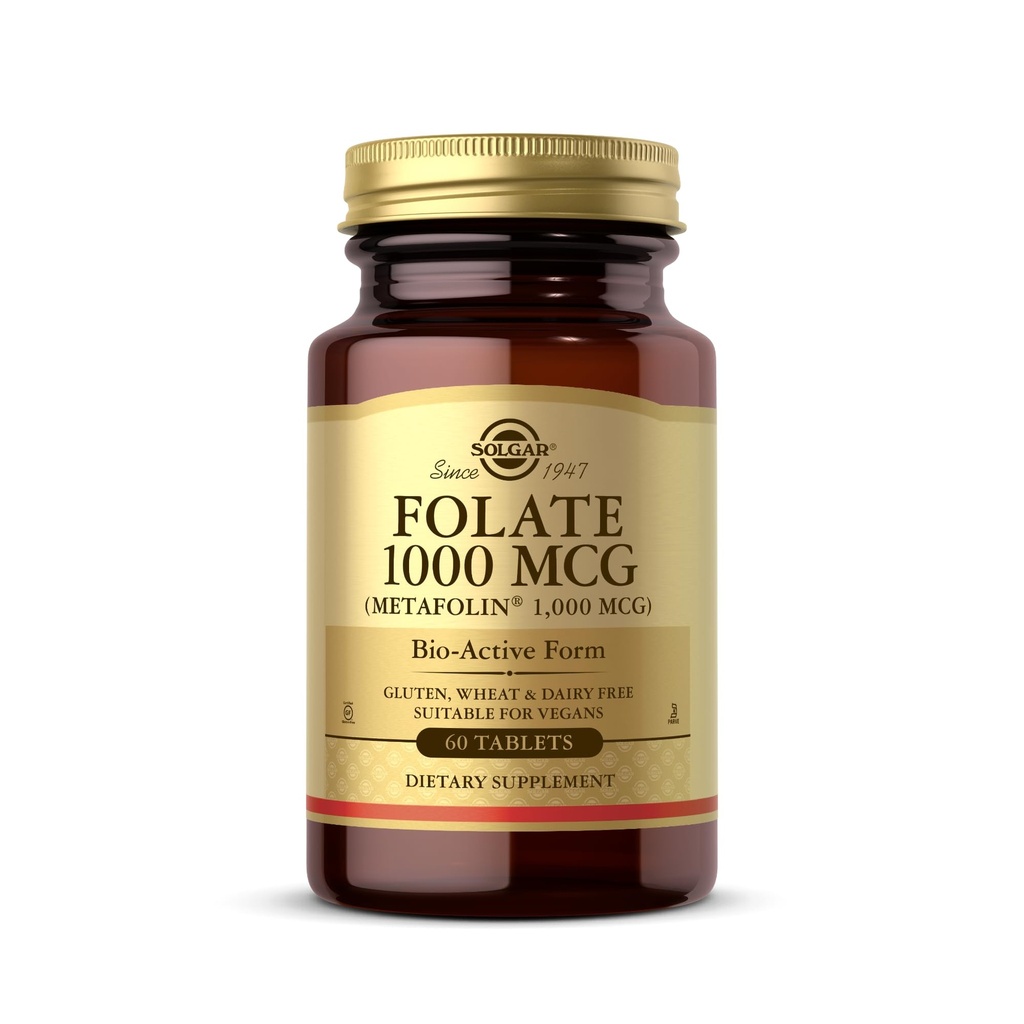 Solgar Folat 1000 mcg, 60 tabletter - 1000 mcg Bio-Active Metafolin - Vegansk, Glutenfri, Dairy Free, Kosher - 60 Services