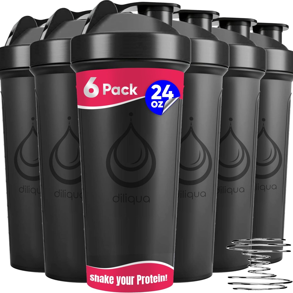 6 Pakningsflasker, Shakerflasker med Wire Whisks for Protein Mixes | Leakproof Blender Shaker Flaske Pack | BPA-fri og oppvaskmaskin Safe | 6 24 oz Shaker flasker | Shaker Cups for rister