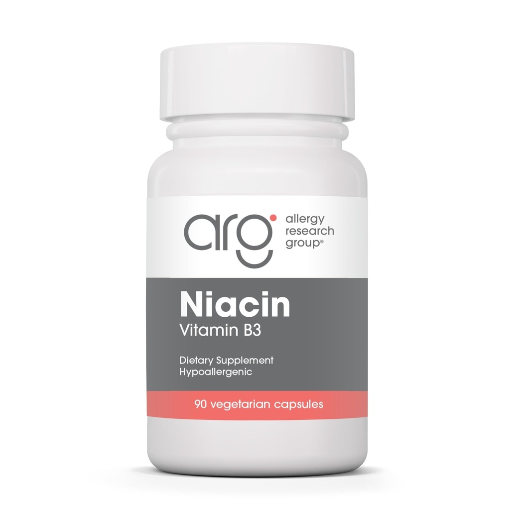 Allergi Forskningsgruppe Niacin Supplement - Vitamin B3 for menn og kvinner, Niacin med flush, Nikotinsyre, NAD, 250 mg vegetariske kapsler - 90 greve