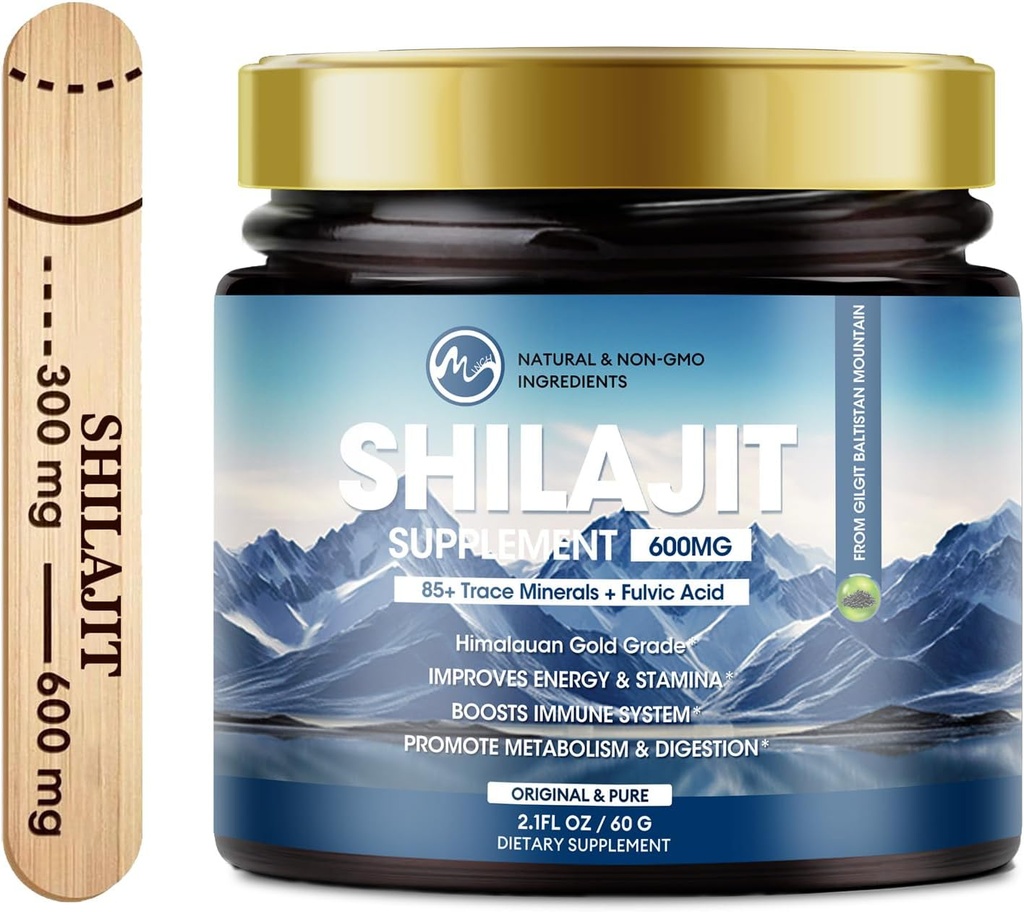 M inch 600mg Shilajit ren Sibir Organisk Shilajit Resin - Shilajit Resin for menn og kvinner med høy styrke for energi, styrke og immunitet