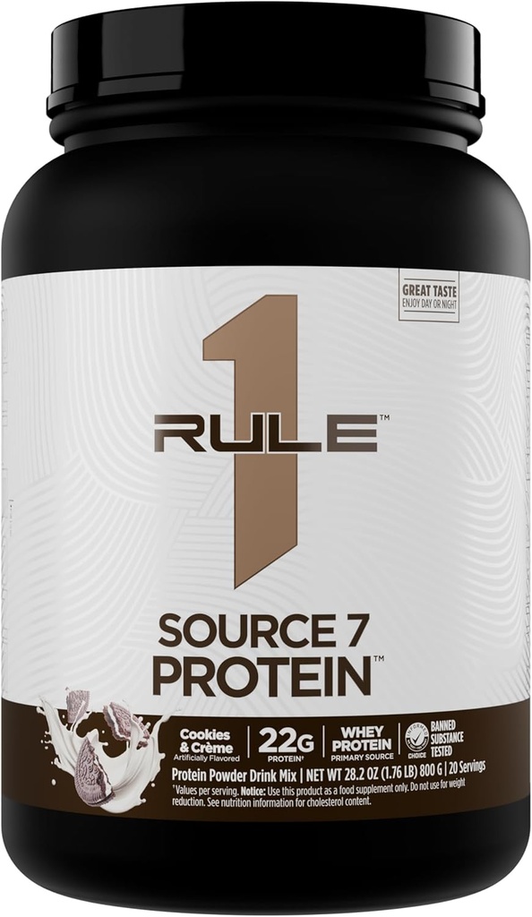 Regel 1 Kilde 7 Protein - Decadent Flavor, Velvety Smooth Texture, 22g Anytime Protein, og 10g naturlig forekommende EAAS Per Serving fra 7 Premium kilder (1,8 pund*, cookies og krem)