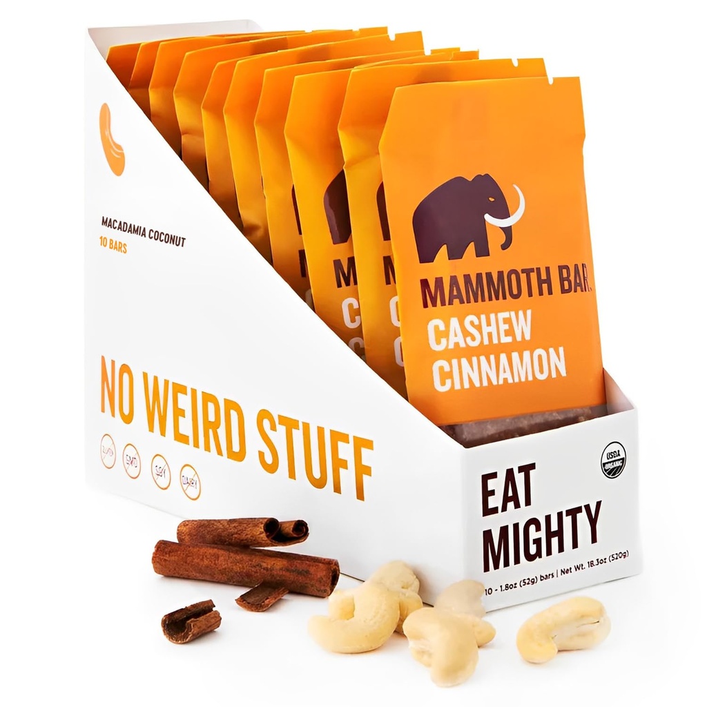 Cashew Cinnamon Bar- økologisk, Paleo, Glutenfri og Rå av Mammoth Bar, 10-12g Protein, 1.8 Oz. Bar (10 Barer) ...