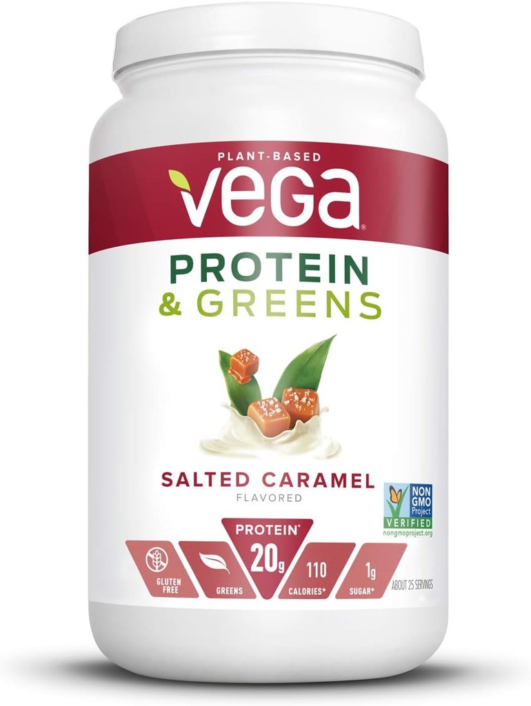 Vegaprotein og grønn, saltet karamell, vegansk proteinpulver, 20g plantebasert protein, lavkarbohydrat, keto, darlig fri, glutenfri, ikke GMO, eraprotein for kvinner og menn, 1,7 pund (25 serveringer)