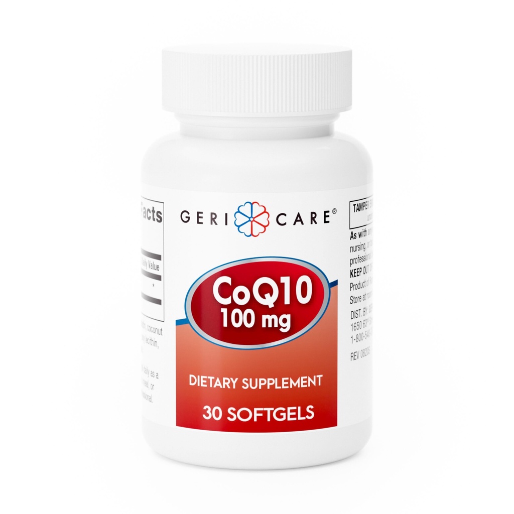 GeriCare CoQ10 100mg Softgels - høy absorpsjon Co Q 10 Supplement - lett å svelge Q10 Coenzym for menn, kvinner og eldre - 1 måneds forsyning, 30 telle - Reisevennlig