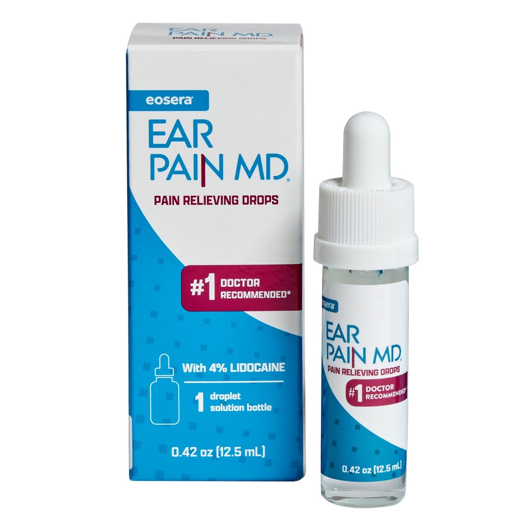 Eosera Ear Pain MD® - 4% Lidocaine øredobber for maksimal styrke smertelindring - Fast-Active, Numbing øredobb behandling for voksne og barn (12,5 ml)
