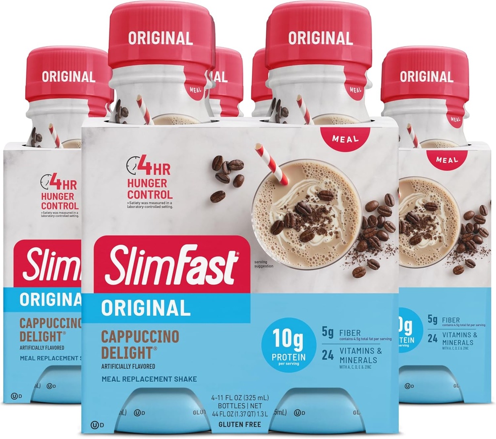 SlimFast Meal Replacement Shake, Original Cappuccino Delight, 10g Ready to Drink Protein For Vekttap, 11 Fl. Oz Flaske, 4 greve (Pack of 3) (Packing May Vary)