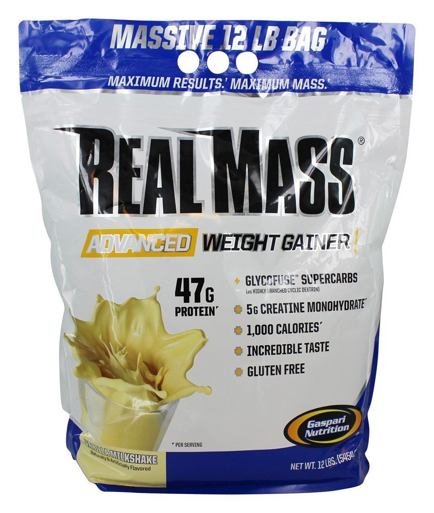 Gaspari Nutrition Real Mass: Advanced Weight Gainer, Protein og Complex Carb Blend, 50g Protein, 16g EAAs, Glutenfri, 12 lbs (Vanilla Milkshake)