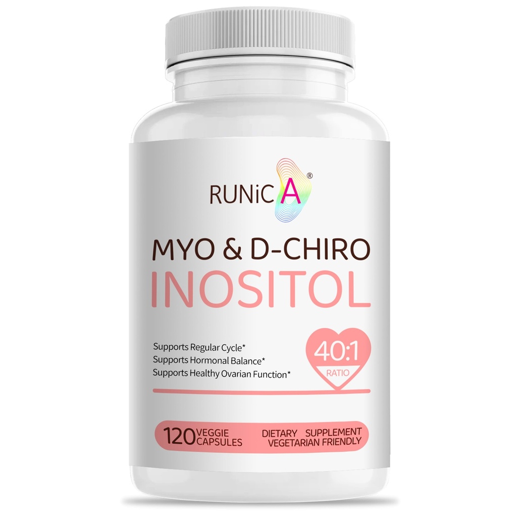 Myo-Inositol & D-Chiro Inositol Supplement for kvinner - Ideell 40:1 Ratio -Support Hormone Balance & Fertilitet & Ovarian Helse - Vegansk pulverkapsler - 120 Kapsler 30 dagers forsyning