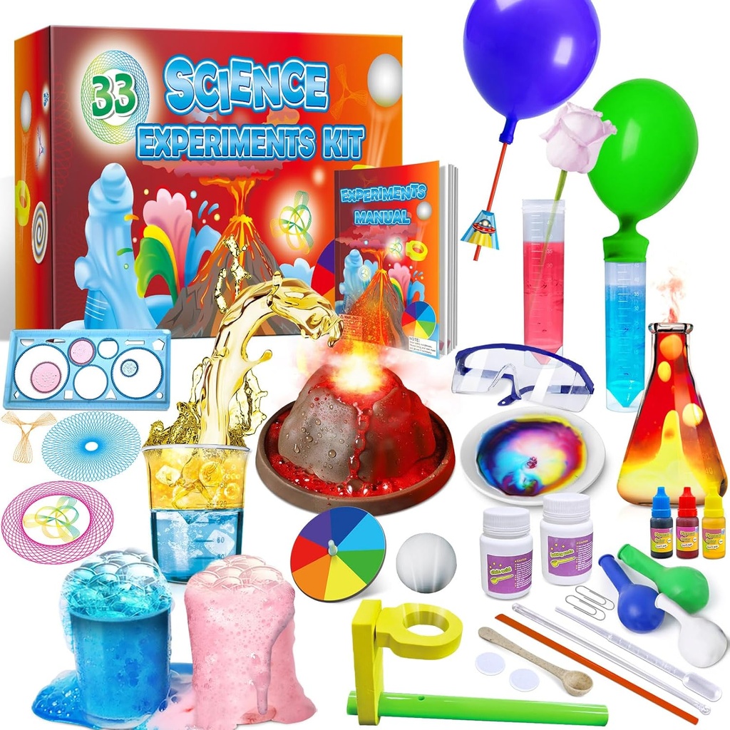 UNGLINGA 33 Eksperimenter vitenskapssett for barn, vitenskapsprosjekt STEM Toys Gaver for gutter Jenter Lære utdanningskemi Set, Volcano Erupting, Scientis Kit