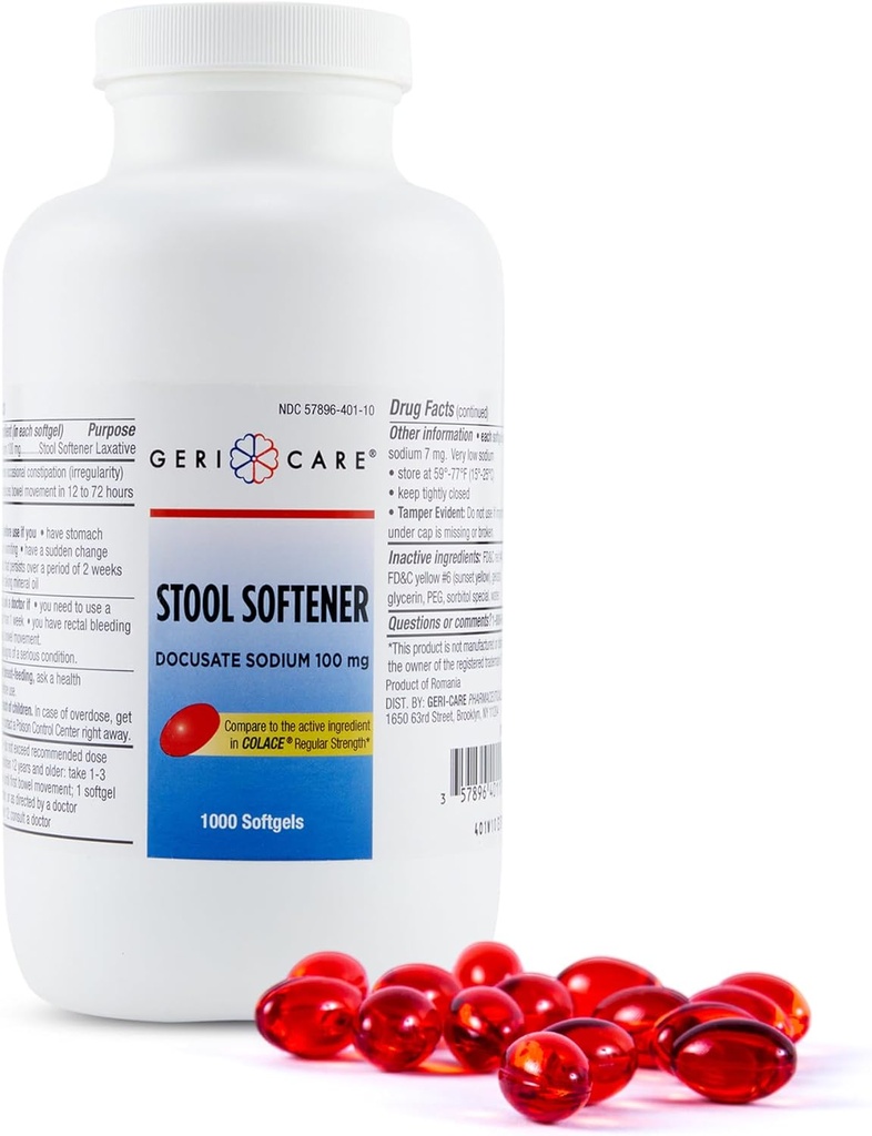 GeriCare Stool Softener Dokusat Natrium 100 mg, Laxativ 1000 Count (Pack of 2)
