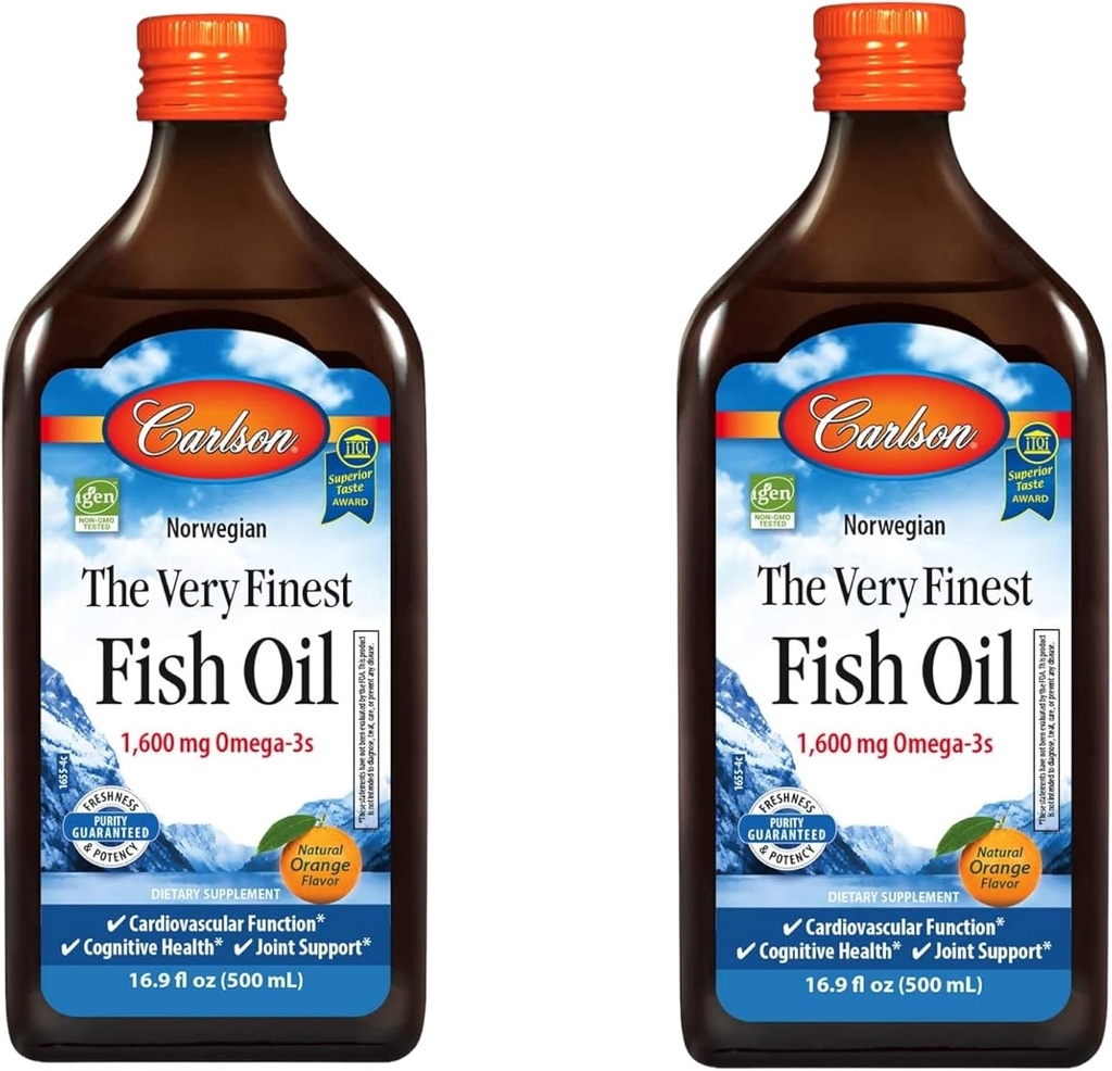 Carlson - Den aller fineste fiskeolje, 1600 mg omega-3s, flytende fiskeolje Supplement, norsk fiskeolje, Wild-Caught, Sustainablely kildet fiskeolje væske, oransje, 16,91 fl Oz (pakke av 2)