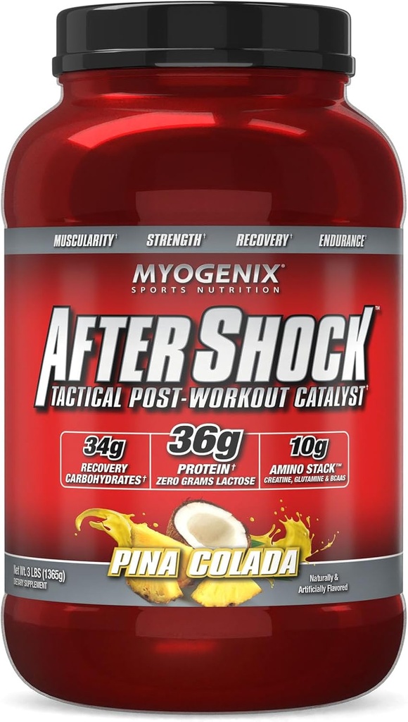 Myogenix Aftershock Post Trening — Muskelvekst Whey Protein Powder — hastigheter opp muskelvekst og gjenoppretting — støtter felles helse og replikasjoner glykogen — Pina Colada, 3 lbs