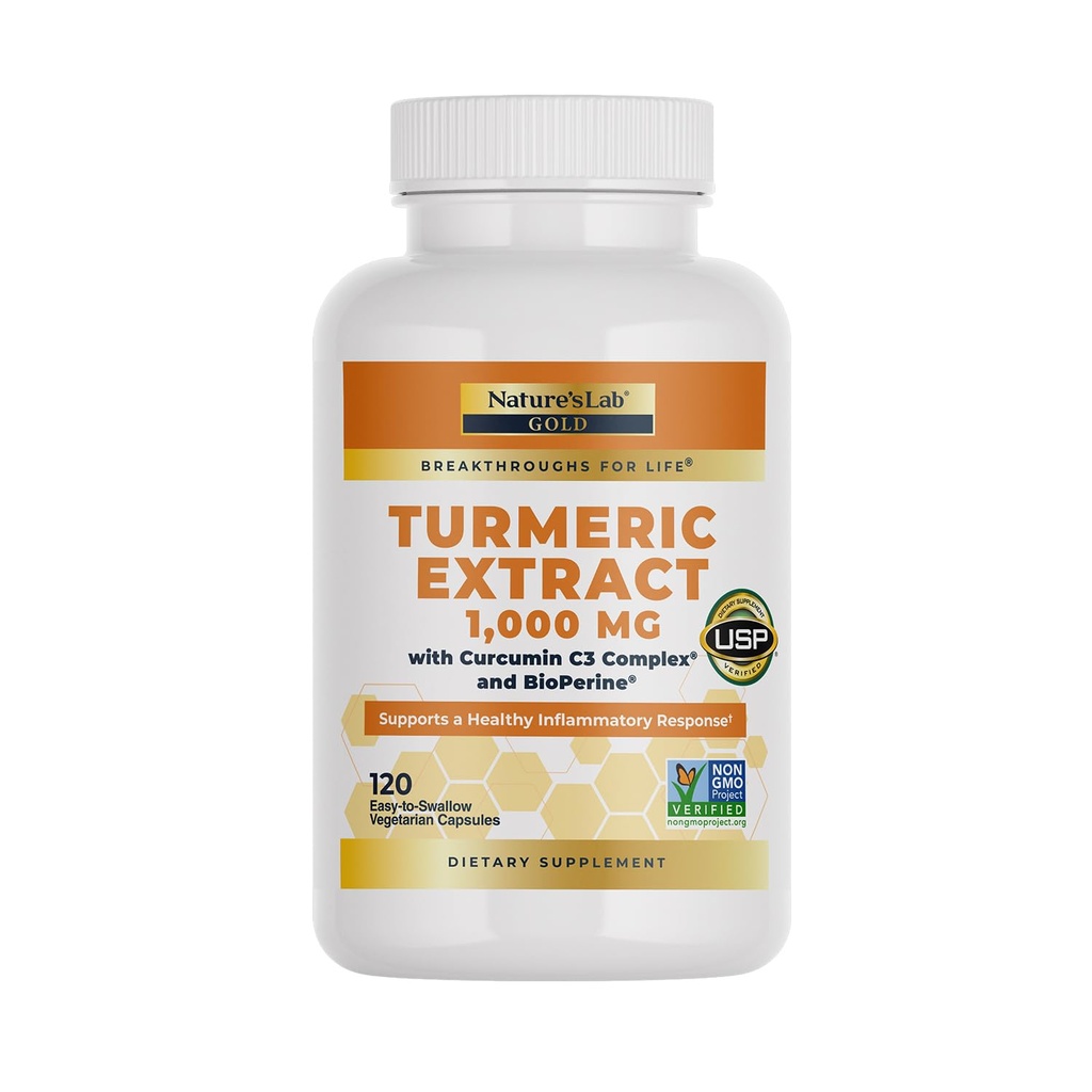 Naturens Lab Turmeric Curcumin C3 Complex 1000mg - Turmeric Extract 1000mg & BioPerine 5mg Standardisert til 95%, fremmer kardiovaskulær, immun, felles, hud helse - 120 kapsler (60 dagers forsyning)