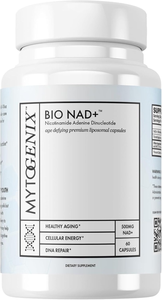Pure NAD + Kapsler - Nikotinamid Adenin Dinukleotid - NAD + Supplement - 60 Kapsler per flaske- 500 mg NAD + per servering - fremmer anti-aldring - Cellular helse og funksjon - DNA Reparasjon