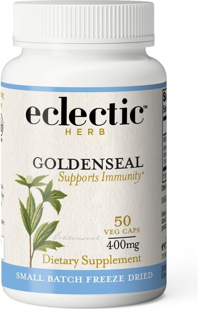 ECLECTIC INSTITUTE Raw Freeze-Dried Goldenseal Capsules | Støtter immunfunksjon | Støtter Sunn Sinuses | Støtter Mucous Membrane Health | 50 CT (400mg)