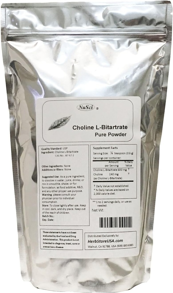 Kolin L-bitartrat ren pulver Smart næringsstoff (250g (8,8 oz))