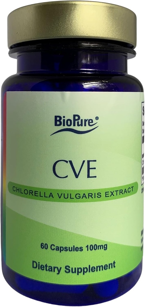 BioPure CVE Clorella Vulgaris ekstrakt - Nutrient-Dense, Nutriceutical Superfood pakket med proteiner, vitaminer, mineraler og aminosyrer som støtter metabolisme, Detox og immunitet – 60 kapsler