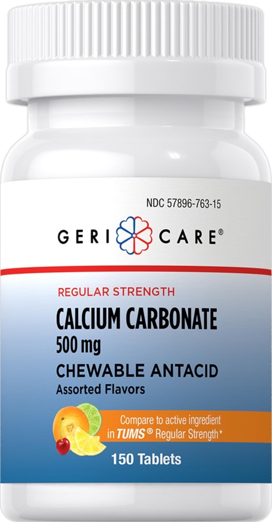 Gericare kalsiumkarbonat 500 mg Chewable Antacid, 150 greve (Pack of 1)