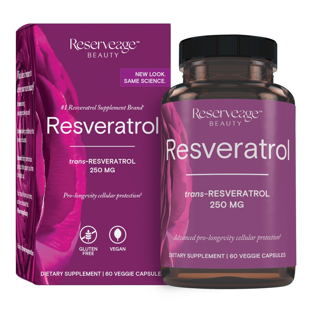 Reservering Skjønnhet Resveratrol 250 mg - Beste Trans-Resveratrol - Vegansk Antioksidant Supplement for Cellular & Heart Helse - Hjelper Sunn aldring & Immune Helse - 60 Grønnsaker Kapsler