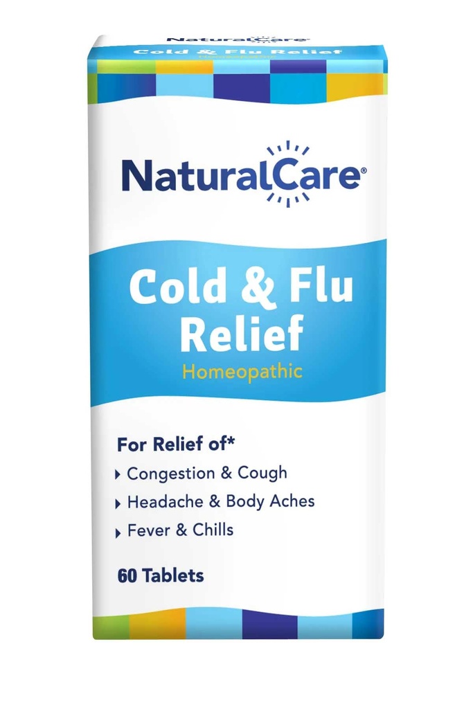 NaturalCare Cold & Influensa Relief, Homøopatiske tabletter, 60ct | kan gi støtte gjennom kongestasjon, Cough, hodepine, Sore Throat, Runny Nese, Kroppssmerter, Feber, Chills