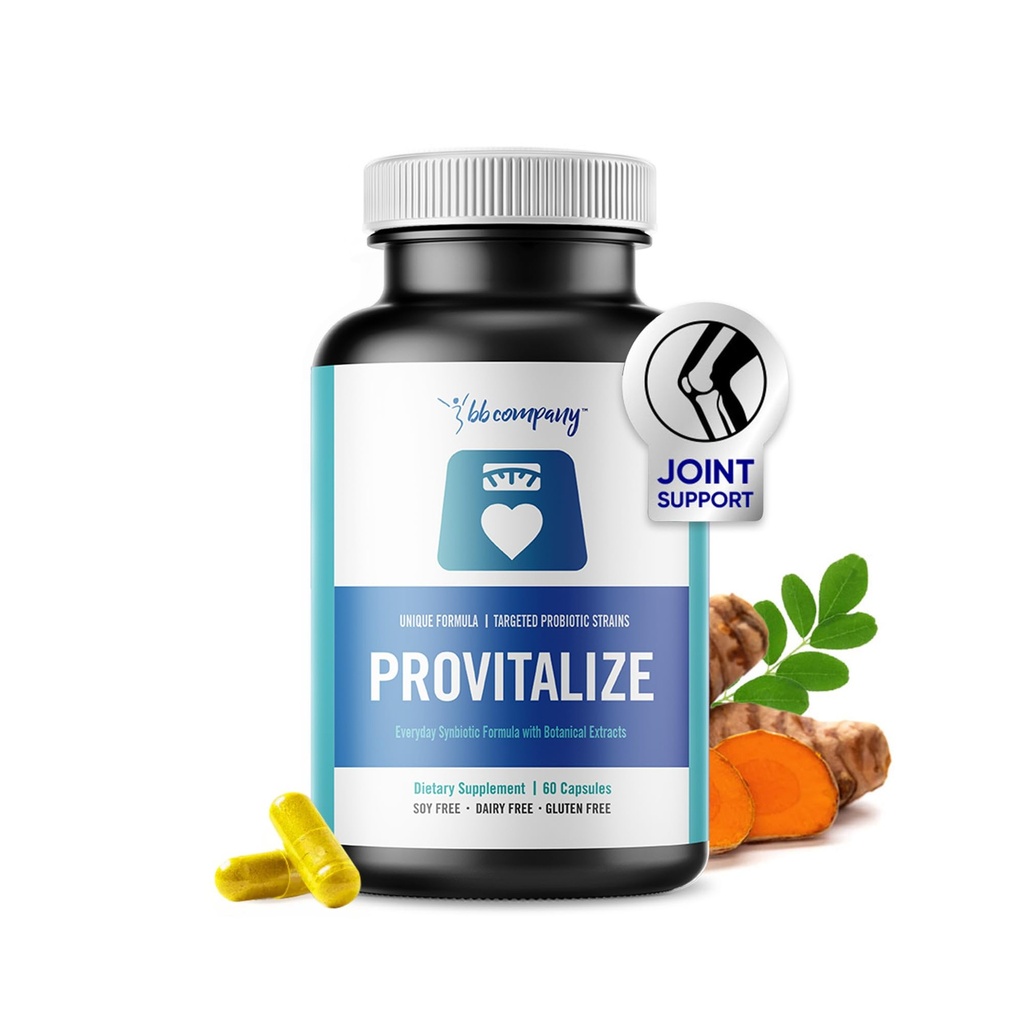 BB selskapet Provitalize | Probiotika for kvinner Digestive helse, Menopause, felles støtte | Sexy Midsection kurver, Bloat | Turmeric Curcumin Moringa | Emballasje Vary | 60 Ctt