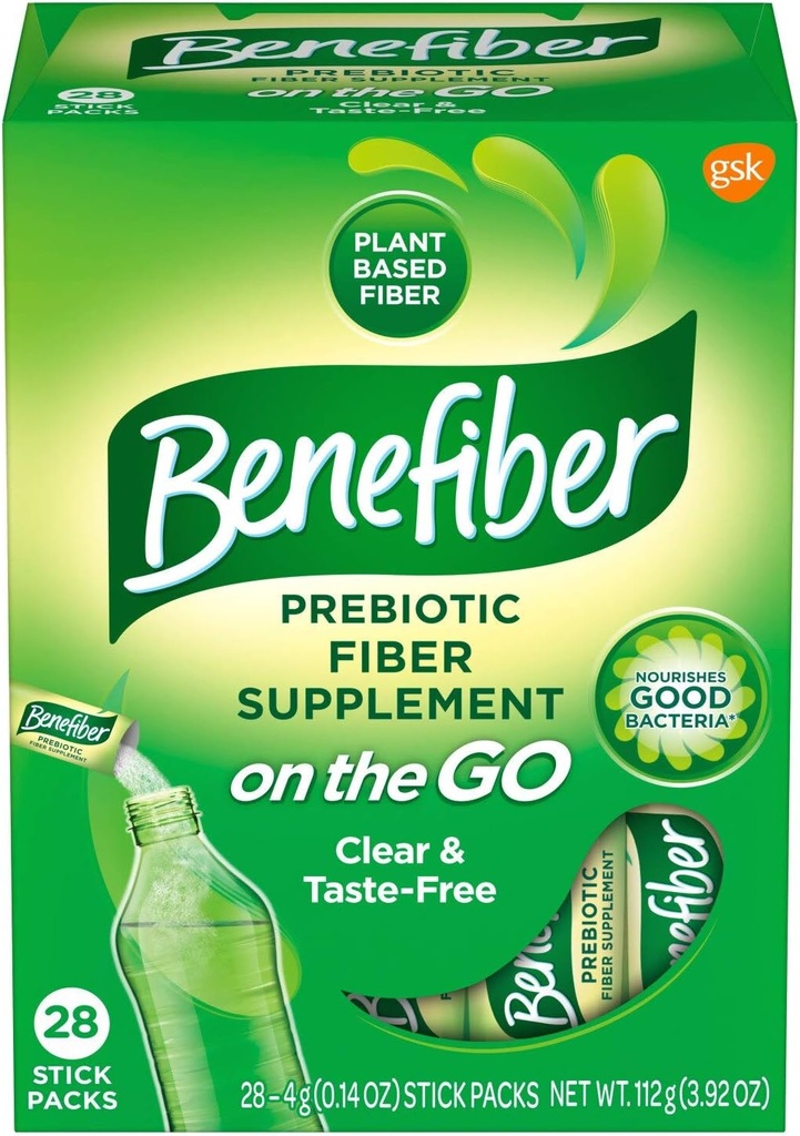 Benefiber Fiber Supplement På Go Stick pakker for praktisk bruk 28 Stick Packs Per Box (1 Box Only)