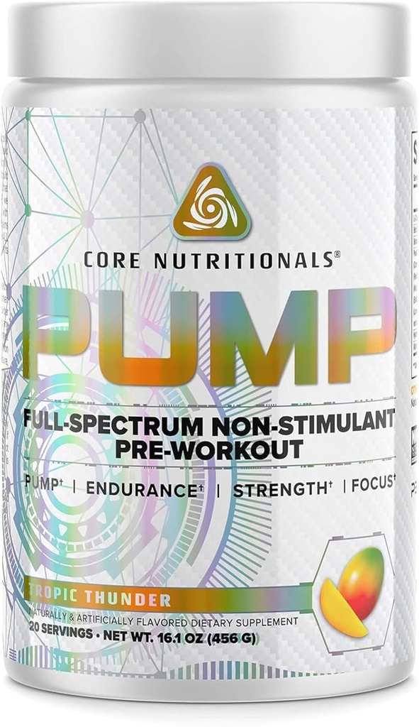 Core Nutritionals Pump Full-Spectrum Non-Stimulant Pre-Workout, med N03T Nitrat, Peak02, Alpha GPC, for maksimal pumpe, styrke og ytelse 20 serveringer (svart belysning)