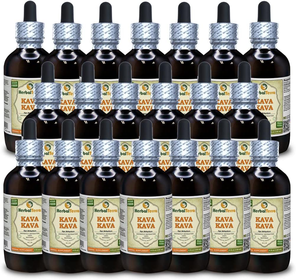Kava Kava (Piper Methysticum) Tinktur, tørket rot flytende ekstrakt (merkenavn: HerbalTerra, stolt laget i USA) 20x4 fl.oz (20x120 ml)