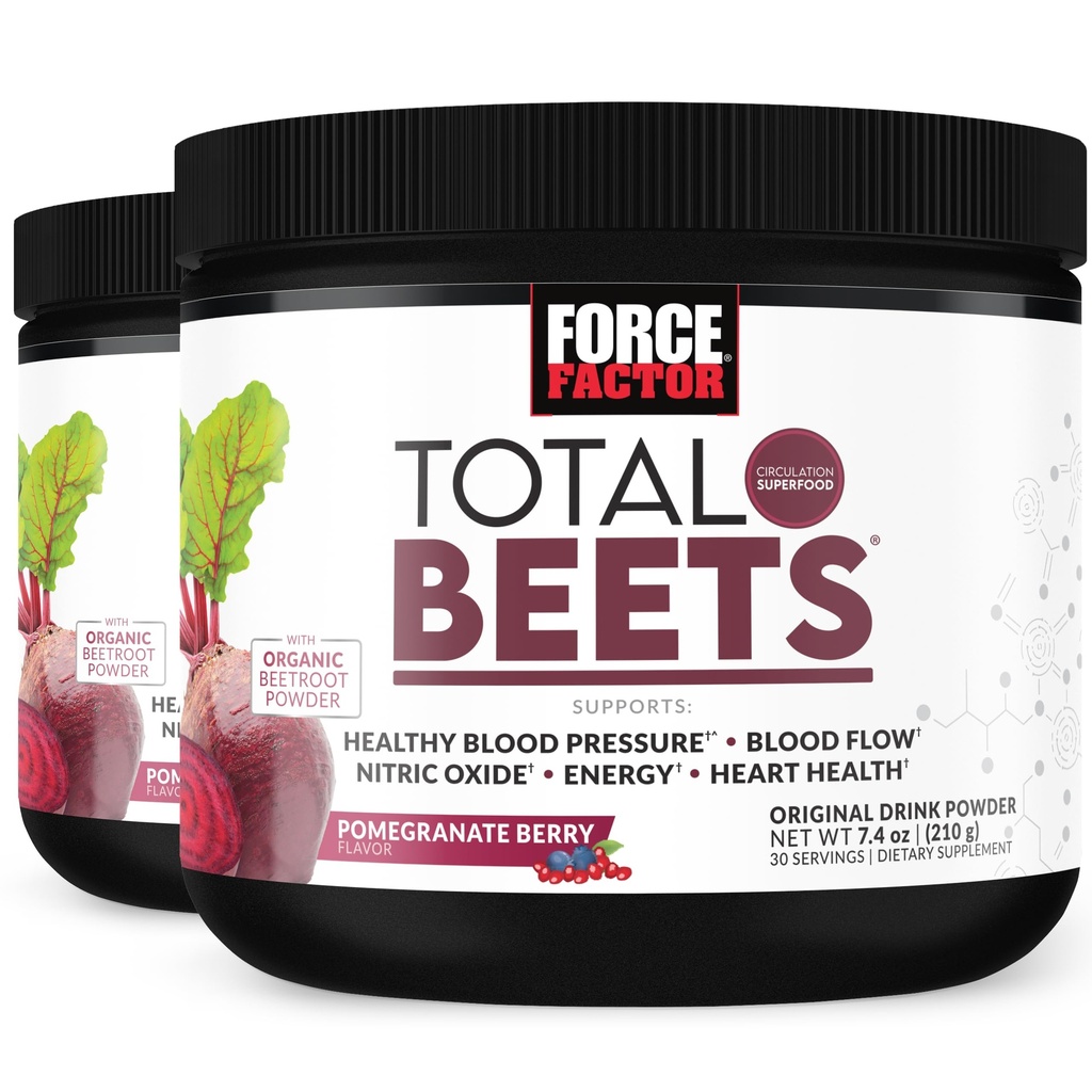 Force Factor Total Beets Drikke Mix Superfood pulver med nitrater å støtte sirkulasjon, nitric oksid, energi, utholdenhet, og utholdenhet, kardiovaskulære hjerte helse supplement, 60 serveringer, 2-Pack
