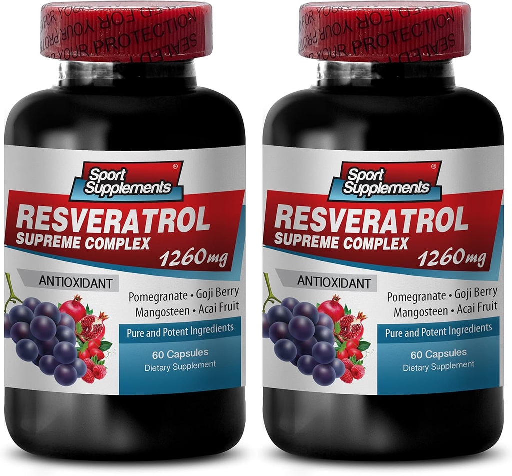 Resveratrol Supreme 1200mg Maks styrke Plus 1200 rødvin kosttilskudd, resveratrol Supplement rødvin, resveratrol antioksidant, rødvin ekstrakt med resveratrol, rødvin kornfrø 2 flasker
