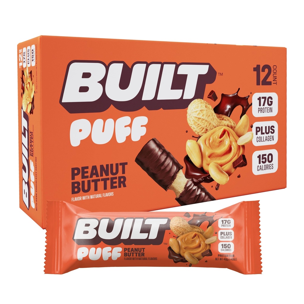 Bygget Bar, Puff Protein Bars, Peanut Smøre Puff, 17g Protein Snacks, On-The-Go Bars, Bare 150 kalorier, 6g sukker, kollagen, Glutenfri, 12 greve