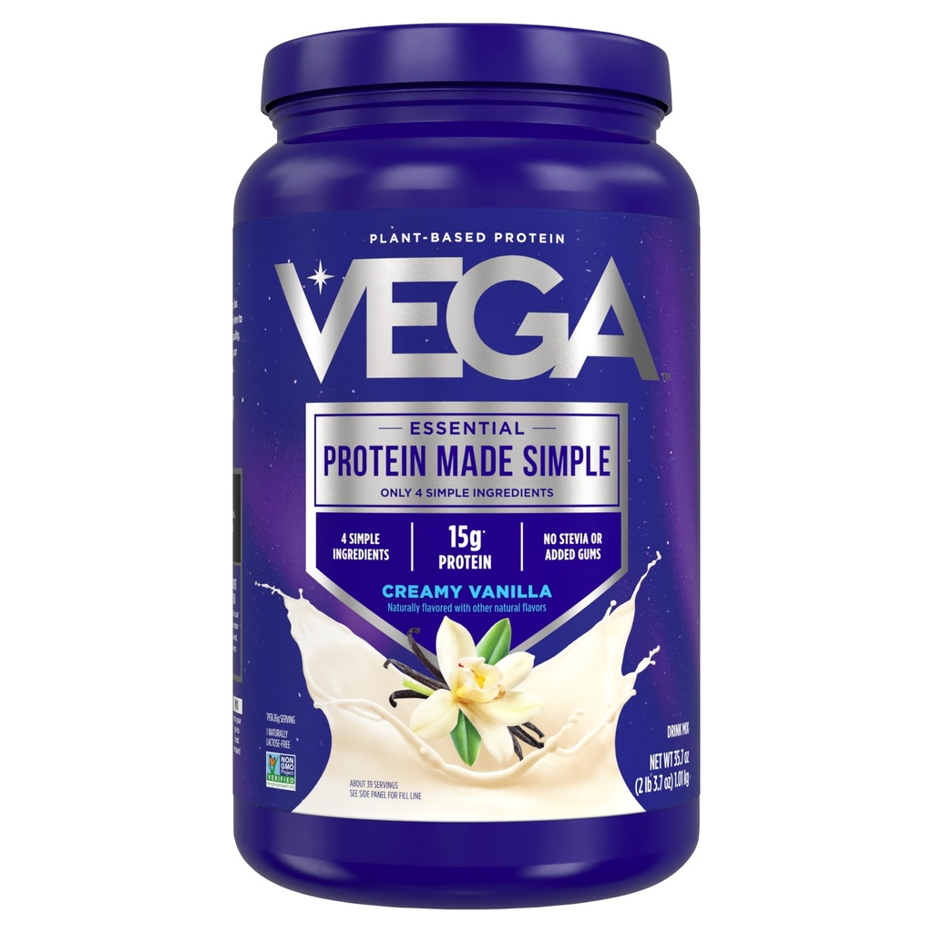 Vega Protein laget enkelt protein pulver, Vanilla - Stevia gratis, vegansk, plantebasert, sunn, glutenfri, era protein for kvinner og menn, 2.2 lbs (Packaging May Vary)