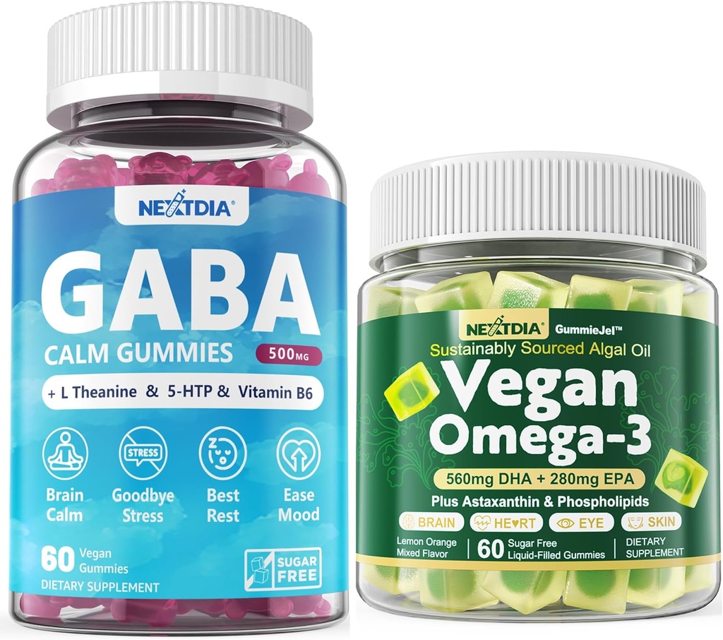 Vegansk Omega 3 Gummies 1 Pack+ GABA Gummies Sukker Gratis 2 Pack