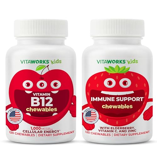 Barn vitamin B12 Chewables + eldrebær + sink + C Chewables Bundle