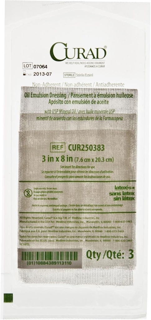 CURAD sterile ikke-ærlig olje emulgasjon gauze kjole, 3" x 8", Perfekt for sår omsorg, pakke på 648