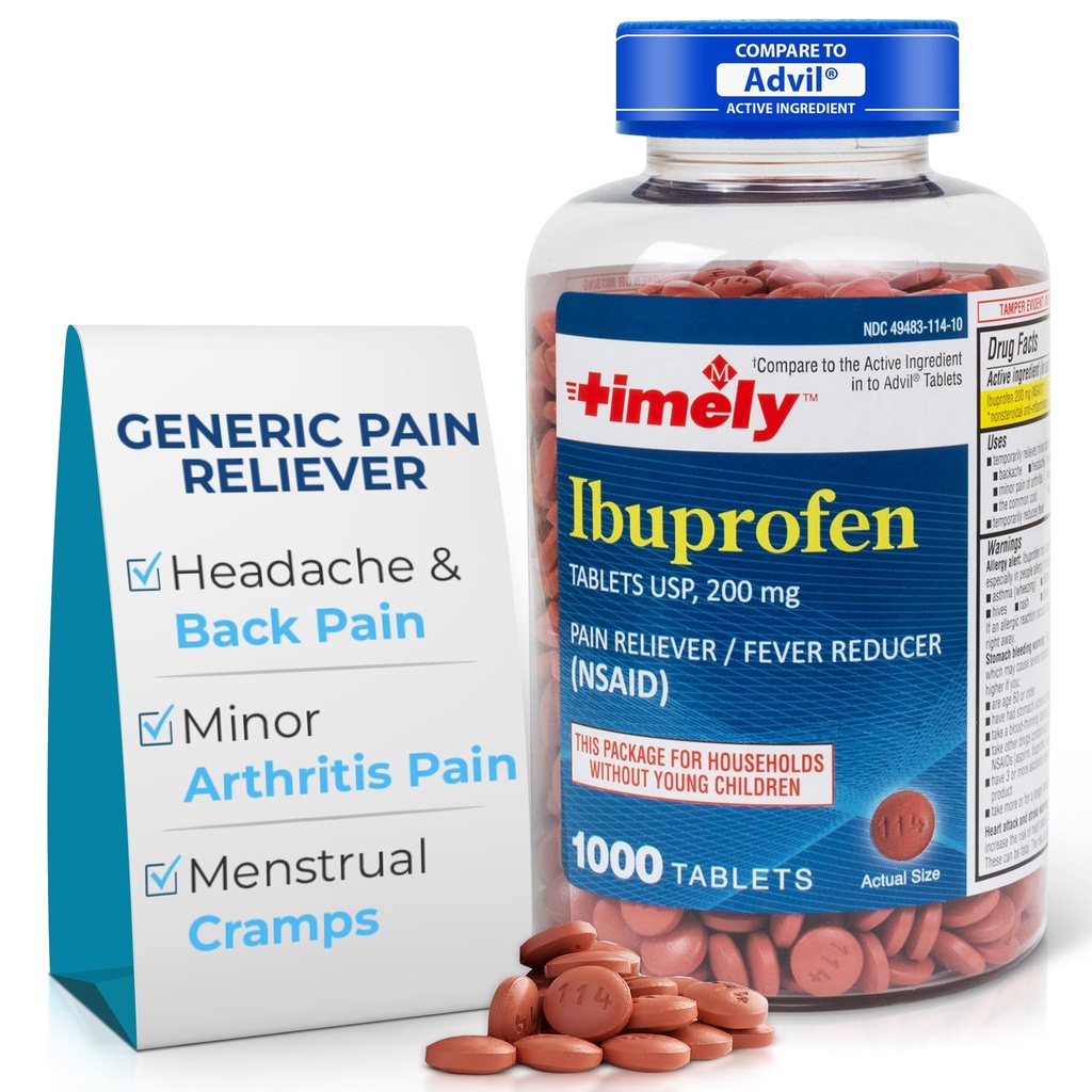 TIME-CAP LABS, INC. Tidlig ibuprofen 200 mg 1000 tabletter - smertelindringstabletter og feber Reduser - for hodepine lindring, menstruasjonssmerter, tannsmerter, muskulær, ledbetennelsessmerter og kroppssmerter